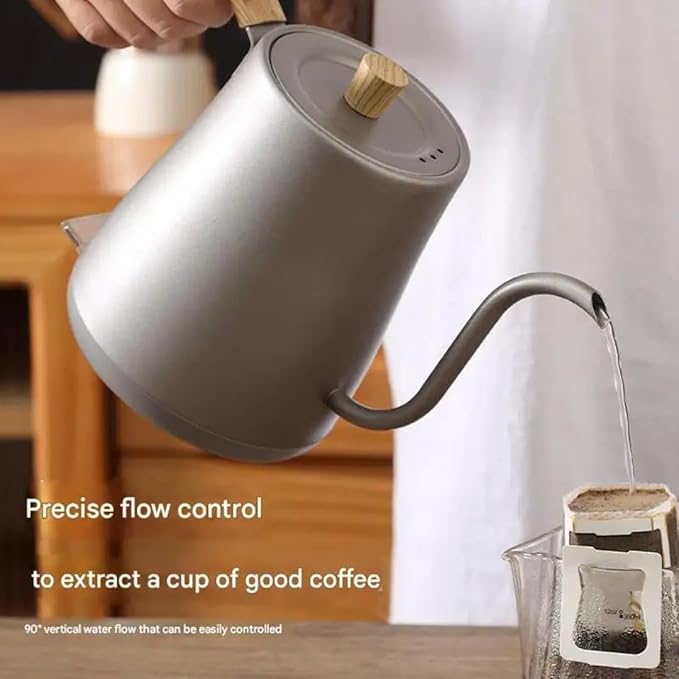 Liying Wooden handle design Gooseneck Electric Pour Over Kettle with Temperature Control, Tea & Pour Over Coffee Kettle Stainless Steel Auto Shutoff Boil Dry Protection 0.8L Electric Kettle
