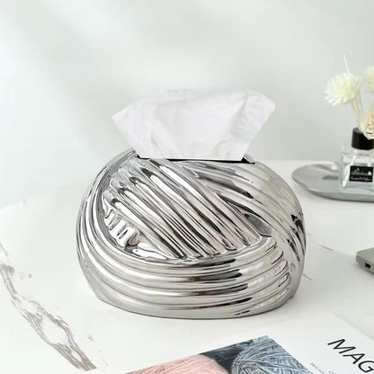 Liying Ceramic Rope Design Tissue Box Vanity Top Ceramic Abstract for Livinh room, Home Decor Shelf, Tissue Box Organizer (Silver)