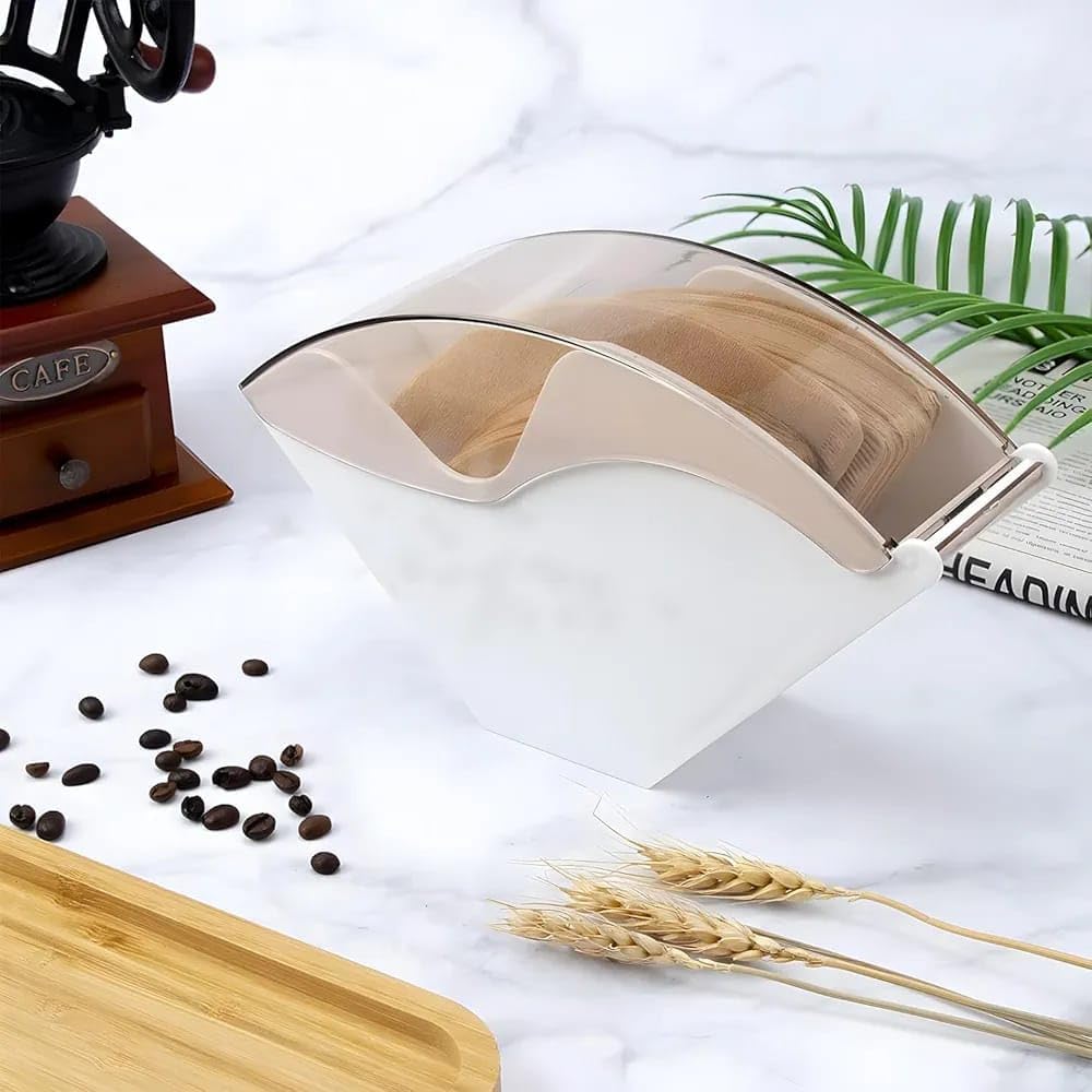 Coffee Filter Holder, 2.5 x 4.9 x 5.2 cm, Dustproof Cover, Stores 100 Filters