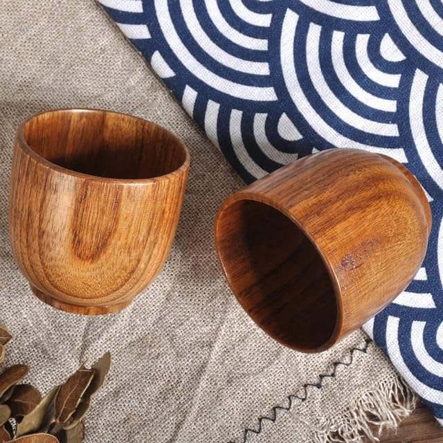 Liying 3Pcs Wooden Tea & Coffee Cup 100ml, Japanese Tea Cup Solid Wood Drinking Cup Teacup Glass for Milk, Hot Drinks
