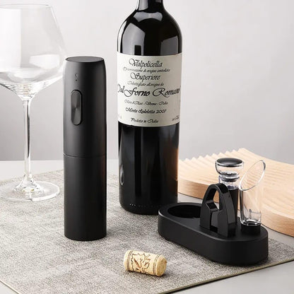 Liying Electric Wine Opener Set, Rechargeable Electric Corkscrew Wine Opener With Charging Base, Foil Cutter, Wine Aerator And Vacuum Stopper, Gifts For Wine Lovers, Black