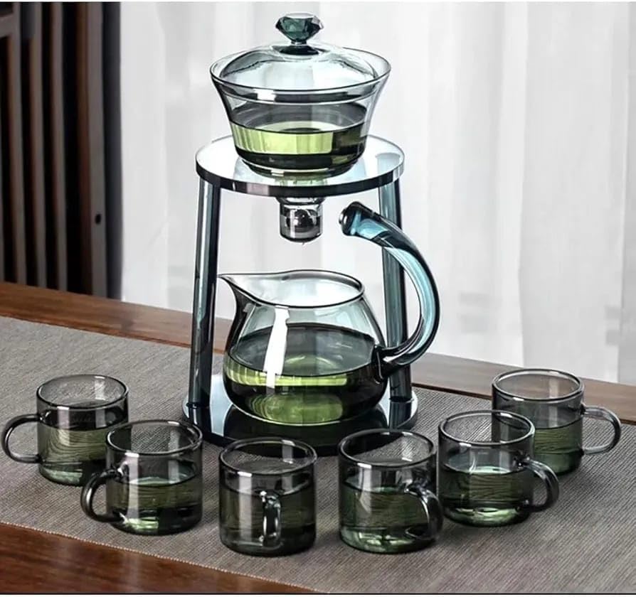 Liying Kungfu Glass Tea Set Magnetic Water Diversion Rotating Cover Bowl Semi-Automatic Glass Teapot Suit (6 tea cups) #1