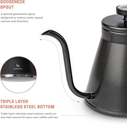 Liying 1000ml Coffee Kettle, Gooseneck Spout Pots for Drip, Coffee French Press and Tea Suitable for Stove and Any Heat Source