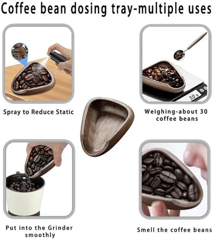 Liying 01Pcs set Coffee Beans Dosing Cup with Spoon and Spray Bottle Kit For Espresso, Walnut Coffee Dosing Tray and Coffee Spray Bottle For Reducing Coffee Power