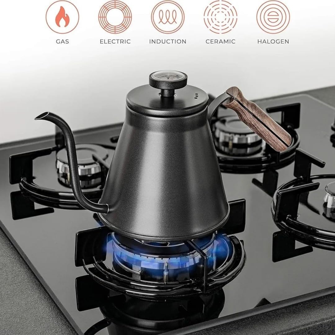 Liying 1000ml Coffee Kettle with Thermometer Exact Temperature Gooseneck Spout Pots for Drip Coffee French Press and Tea Suitable for Stove and Any Heat Source
