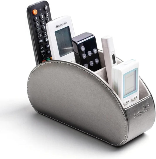 Liying Remote Control Holder with 5 Compartments - PU Leather Remote Caddy Desktop Organizer Store TV, DVD, Blu-Ray, Media Player, Heater Controllers, (Grey)