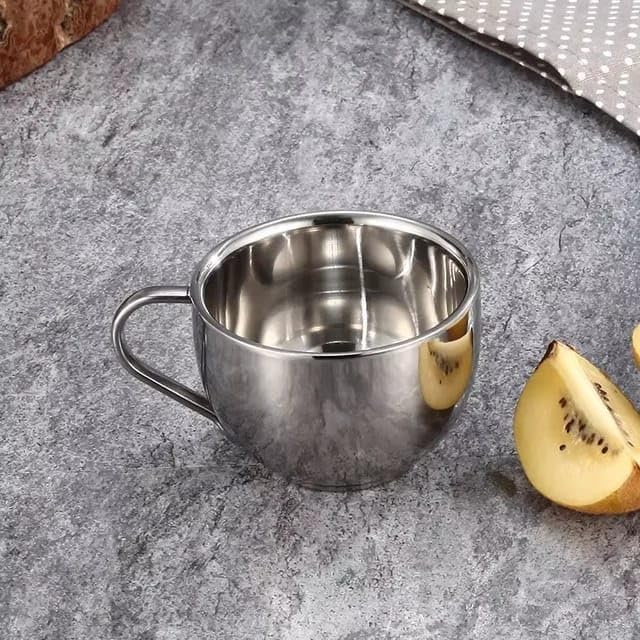 Liying 2Pcs Insulated Espresso Cup Stainless Steel Coffee Mugs Set (180ml), Double Walled Coffee Cup with Saucer and Spoon, Espresso Latte Cappuccino Milk Tea Cup