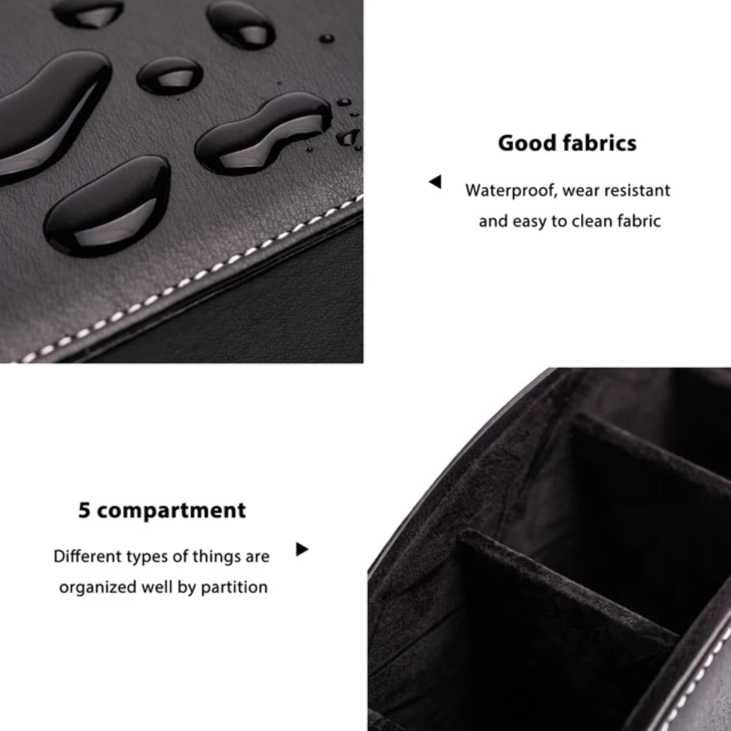 Remote Control Holder, 5 Compartments, PU Leather, Desktop Organiser, Black