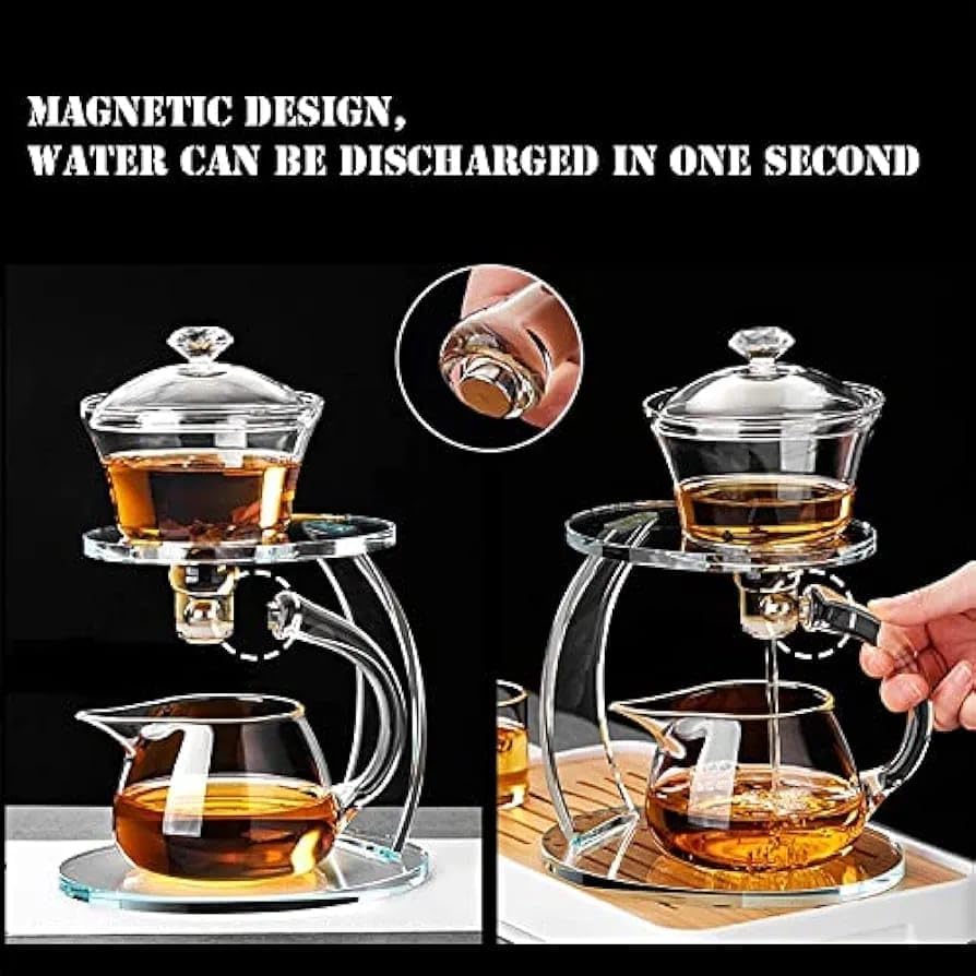 Liying Kungfu Glass Tea Set Magnetic Water Diversion Rotating Cover Bowl Semi-Automatic Glass Teapot Suit (white) #2
