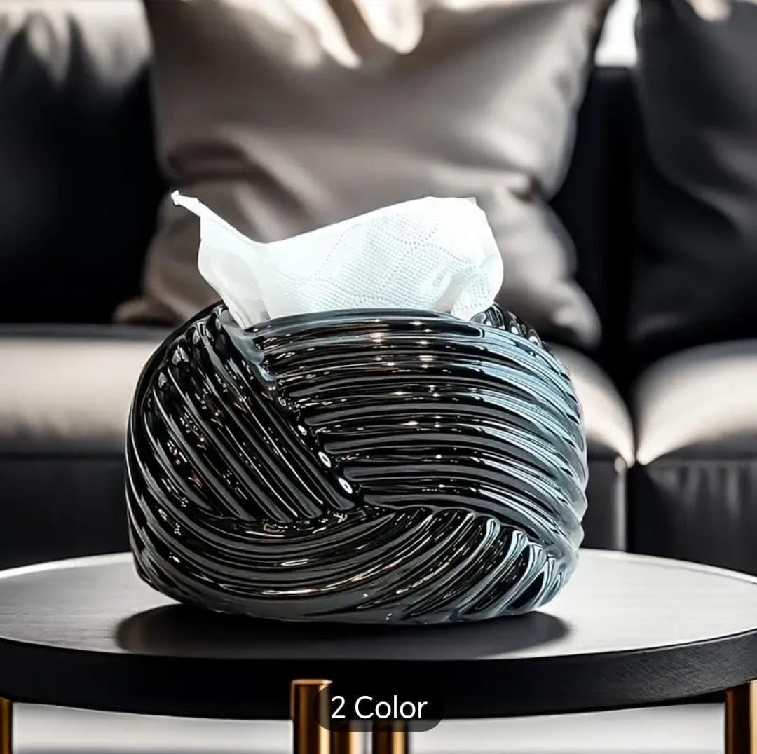 Liying Ceramic Rope Design Tissue Box Vanity Top Ceramic Abstract for Livinh room, Home Decor Shelf, Tissue Box Organizer (Black)