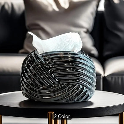 Liying Ceramic Rope Design Tissue Box Vanity Top Ceramic Abstract for Livinh room, Home Decor Shelf, Tissue Box Organizer (Black)