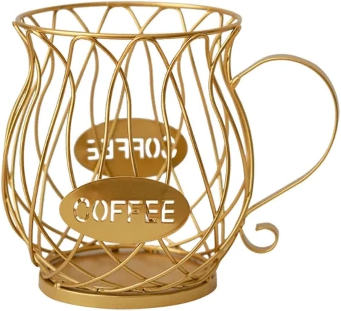 Liying Coffee Capsule Basket for Counter Coffee Table Bar, Metal Espresso Pod Keeper Storage for Home Cafe Hotel, (Gold)