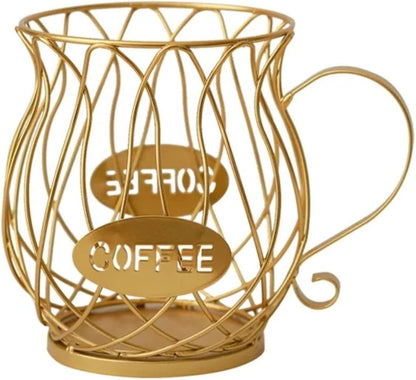 Liying Coffee Capsule Basket for Counter Coffee Table Bar, Metal Espresso Pod Keeper Storage for Home Cafe Hotel, (Gold)