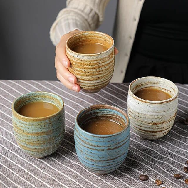 Liying Vintage Ceramic Coffee Cup 175ml, Handmade Art design cup for coffee, Cappuccino, Tea #4 (Dark Brown)