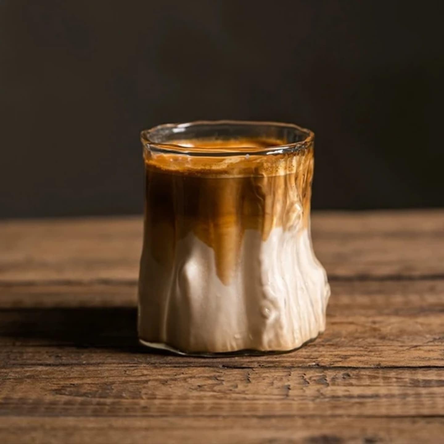 Liying 3Pcs Stump Design Coffee Cup, 275ml Glass Cup, Large Wide Mouth Clear Glass Tea Cup Aesthetic Stripe Glassware for Coffee, Tea, Dessert, Beverage