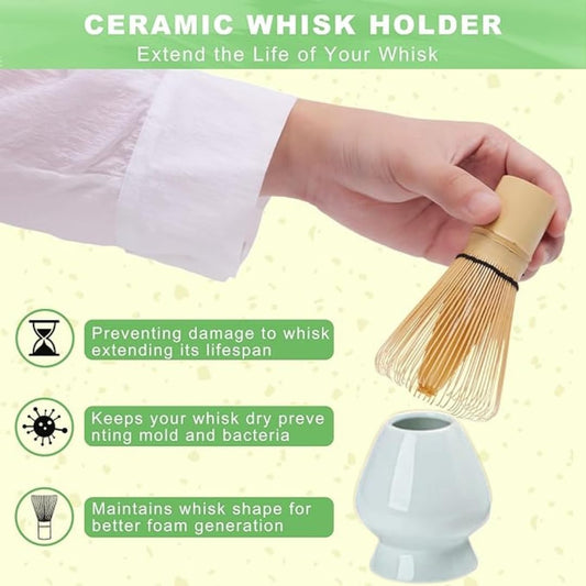 Liying Japanese Matcha Set Includes Matcha Bowl with Spout, Matcha Whisk Holder (chasen), Bamboo Matcha Whisk and Bamboo Scoop (Green)