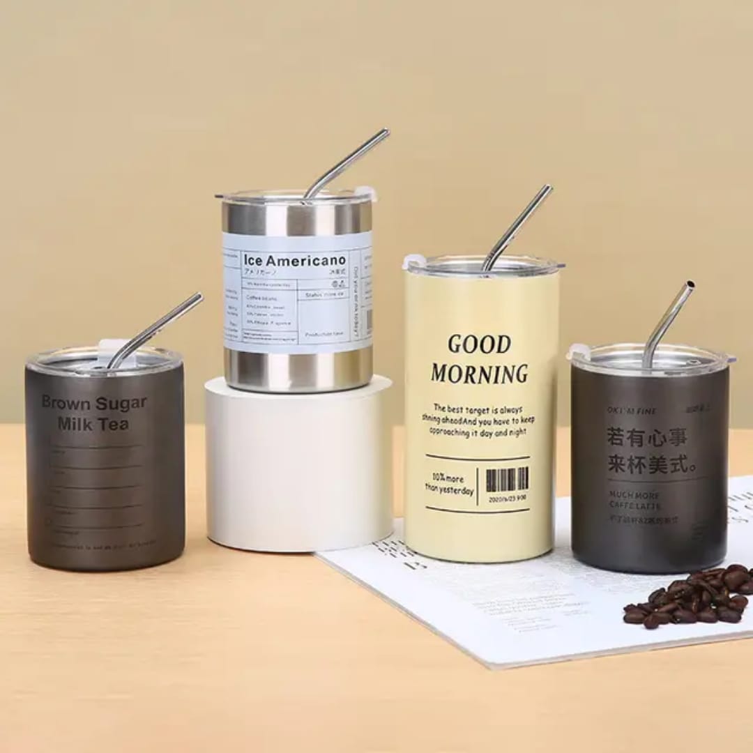Liying 375ml Stainless Steel Coffee Tumbler with Straw and Lid Sealed Carry on Glass Iced Coffee Cup Leak Proof Tumbler Cup Reusable Smoothie Mugs for Cold and Hot Drinks Coffee Tea Beige Drinkware