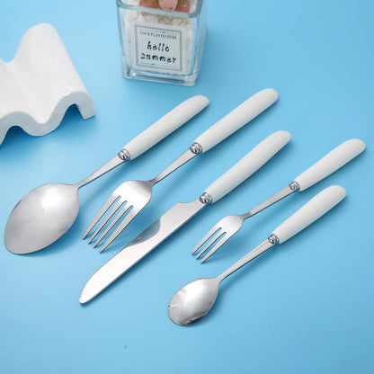 Liying Ramadan Design 30-Piece Silverware Set Ceramic Handle, Flatware Utensil Cutlery Set for 6 each size, Stainless Steel Tableware Includes Knife, Spoons Big and small and Forks Small and big Set