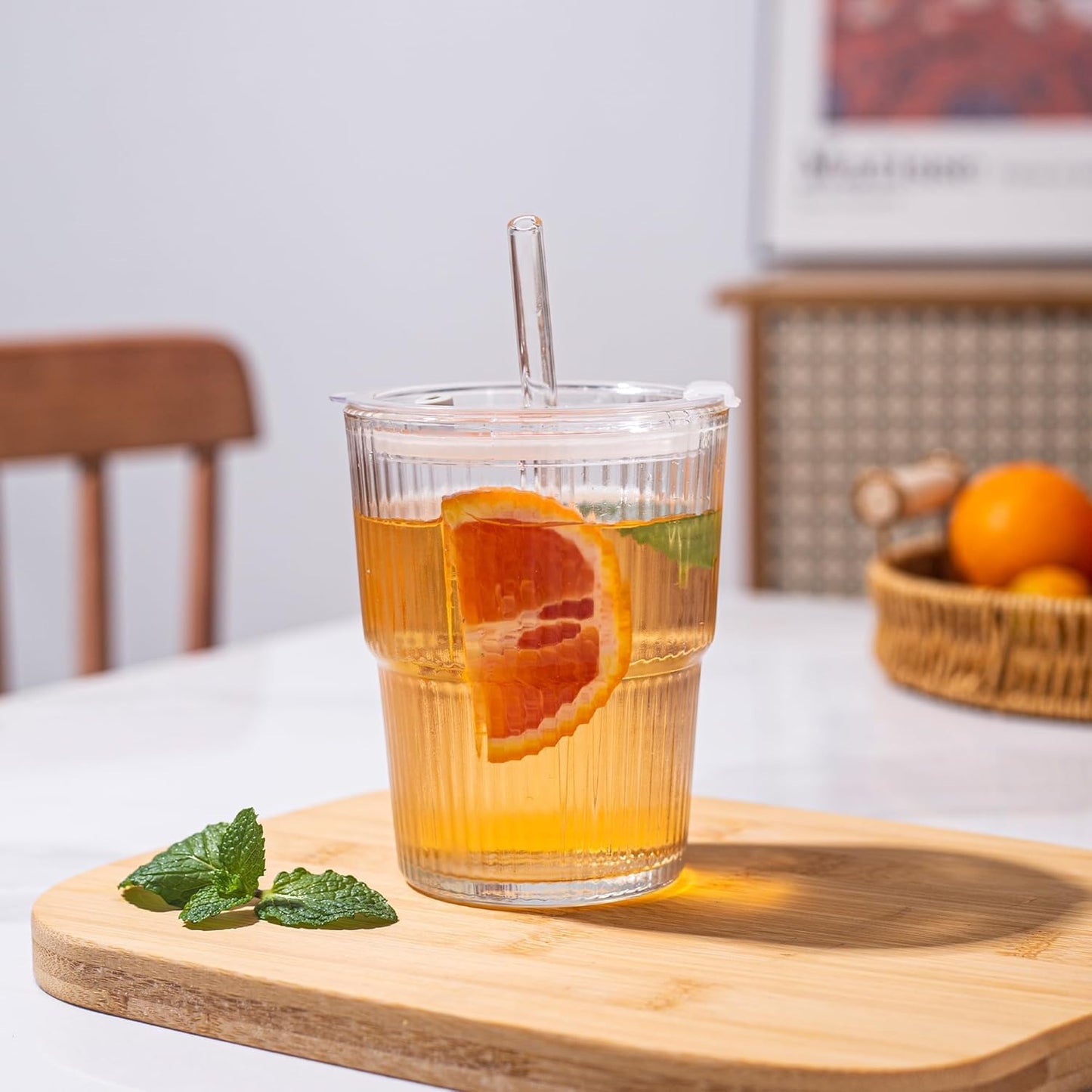 Liying 350ml Glass Coffee Tumbler with Straw and Lid Sealed Carry on, Glass Iced Coffee Cup, Leak-Proof Glass Tumbler Cup, Reusable Smoothie Mugs for Cold & Hot Drinks, Coffee, Tea, Shake (clear)
