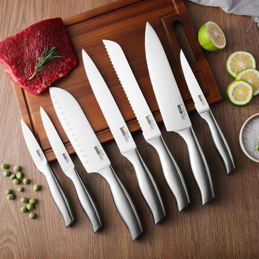Liying 15-Piece Kitchen Knife Block Set, High Carbon Stainless Steel, Wooden Block Stand with Sharpener, Silver