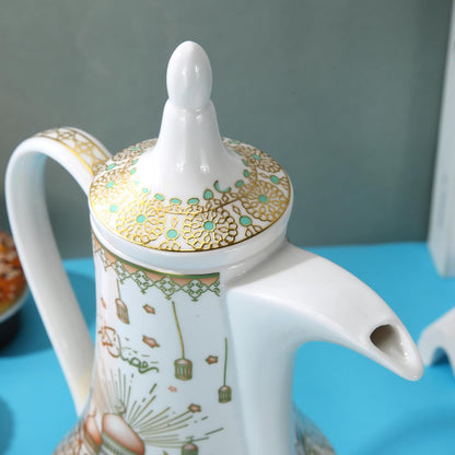 Liying Ramdan Gold coarted Design Ceramic Arabic Coffee Pot and Heat Resistant with Candle Warmer, Ramadan Decorations for Table for Coffee