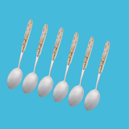 Liying 6Pcs Ramadan Designed Dinner Spoons (B), Gold plasted design Plating Stainless Steel 18.5x4x18.5cm Spoons for Table Spoon, Soup Spoons, Easy To Clean, Dishwasher Safe