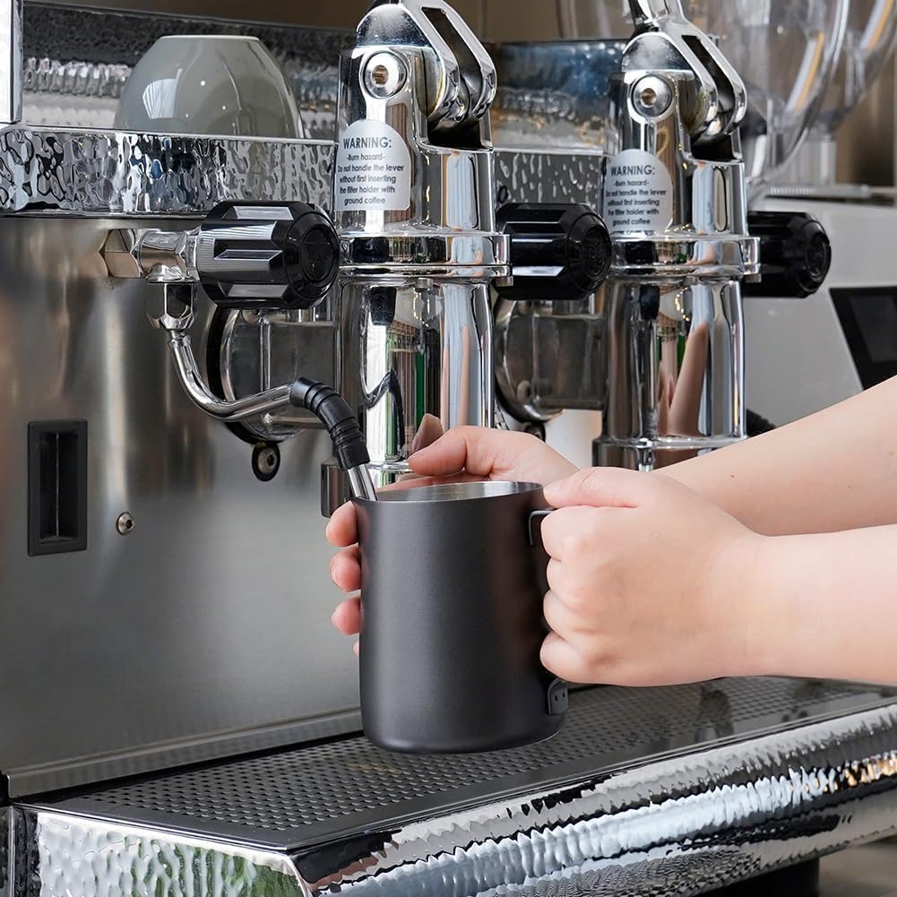 Liying Stainless Steel Milk Frothing Pitcher 550ml - Espresso Steaming Pitcher for Cappuccino, Latte Art, Coffee Machine Accessories Milk Jug Milk Frother Cup, Black