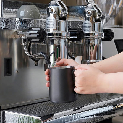 Liying Stainless Steel Milk Frothing Pitcher 550ml - Espresso Steaming Pitcher for Cappuccino, Latte Art, Coffee Machine Accessories Milk Jug Milk Frother Cup, Black