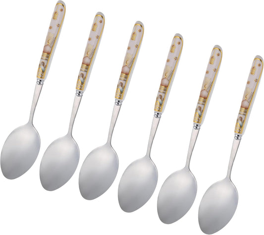 Liying 6Pcs Ramadan Designed Dinner Spoons (B), Gold plasted design Plating Stainless Steel 18.5x4x18.5cm Spoons for Table Spoon, Soup Spoons, Easy To Clean, Dishwasher Safe
