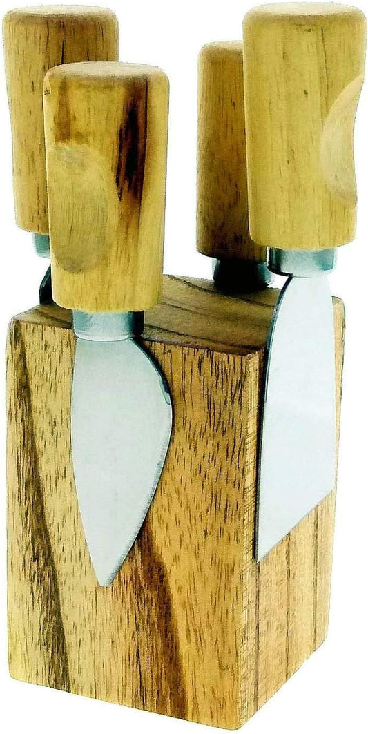 Li Ying 5 Pieces Set Cheese Knives, Bamboo Wood Handle, Magnetic Stand Organiser Steel Stainless Cheese Slicer Cheese Cutter (Original Bamboo Handle)