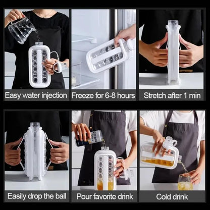 Liying Ice Cube Trays 2 in 1 Portable Ice Ball Maker Kettle With 17 Grids Flat Body Lid Cooling Ice Pop/Cube Molds For Cocktail,Coffee,Juice (Multicolour)