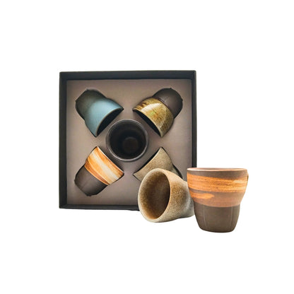 Liying Ceramic Coffee Cup Set 100ml 5 Pieces Handmade Art Design Shiny Brown with Gift Box Cups