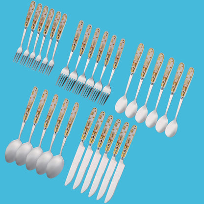 Liying Ramadan Design 30-Piece Silverware Set Ceramic Handle, Flatware Utensil Cutlery Set for 6 each size, Stainless Steel Tableware Includes Knife, Spoons Big and small and Forks Small and big Set