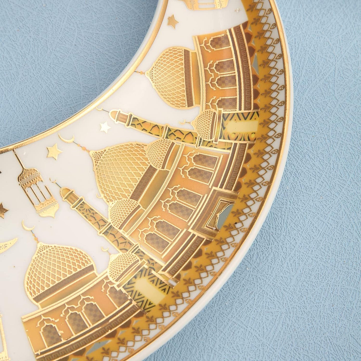 Ramadan Design Half Moon Elegant Decoration，Candy，Nuts Pastry ， Snacks Home Plates -gold and white color (B)(L-23*W-9*H-23CM)