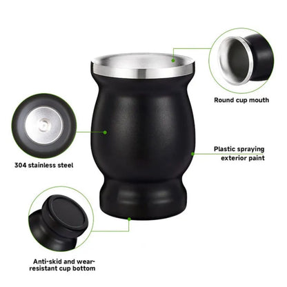 Liying Stainless Steel DoubleWall Mate Cup And Bombilla Set Yerba Mate set Includes One Yerba Mate Cup, 2 Bombillas Mate Straw and Brush black Cups