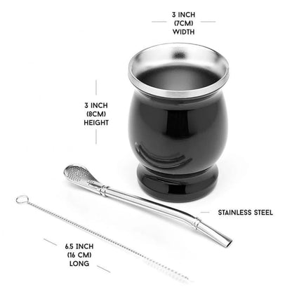 Liying Stainless Steel DoubleWall Mate Cup And Bombilla Set Yerba Mate set Includes One Yerba Mate Cup, 2 Bombillas Mate Straw and Brush black Cups