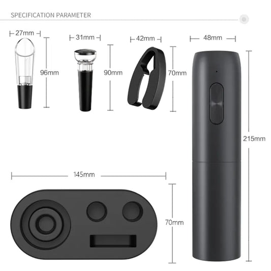 Liying Electric Wine Opener Set, Rechargeable Electric Corkscrew Wine Opener With Charging Base, Foil Cutter, Wine Aerator And Vacuum Stopper, Gifts For Wine Lovers, Black Barware Tool