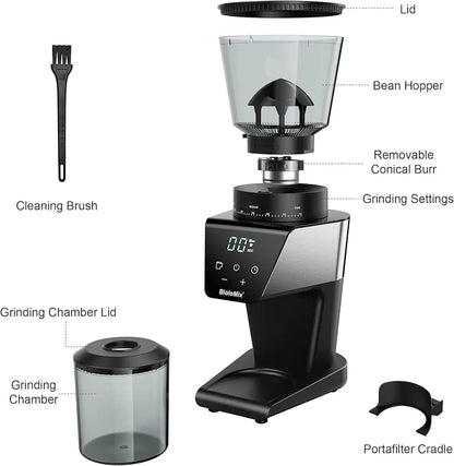 Liying Electric Coffee Grinder for Espresso Coffee and Manual Coffee Brewing up to 12 cups Grind Size from Espresso to Cold Brew Grind Size for Home and Coffee shop Cafe Restaurant Black Coffee Grinder