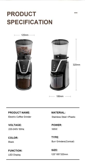 Liying Electric Coffee Grinder for Espresso Coffee and Manual Coffee Brewing, Grind Size from Espresso to Cold Brew Grind Size for Home and Coffee shop Cafe Restaurant Black Coffee Grinder